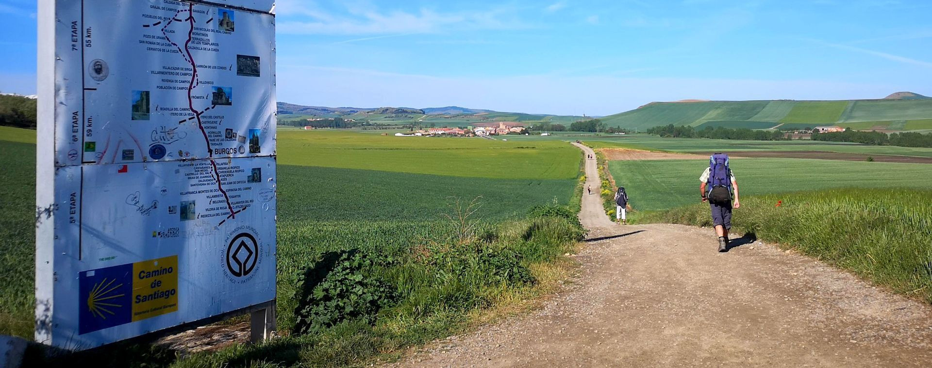 Pèlerins à l'entrée de la Castille-et-León - Chemin de Saint-Jacques - Espagne