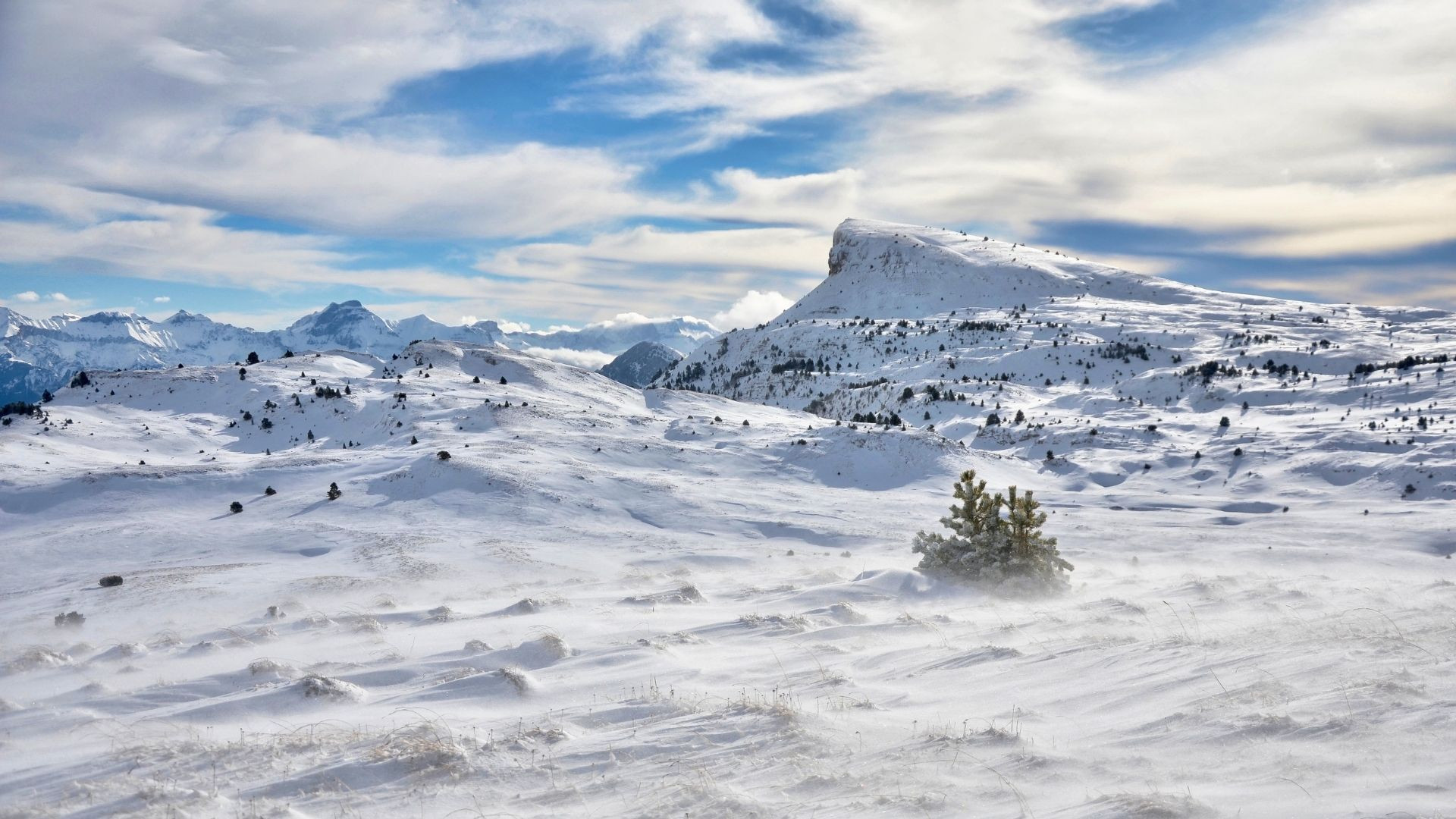 Sommet de la Montagnette enneigé dans le Vercors - Drôme - France